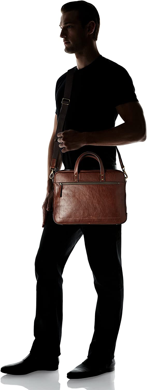 Fossil Men's Haskell Leather Double Zip Briefcase Messenger Laptop Bag， Cognac ， (Model: MBG9342222) - Image 7
